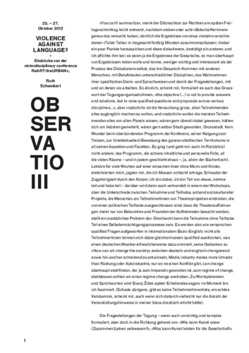 Picture: Observatio 3: Ruth Schweikert, « Violence against language?»