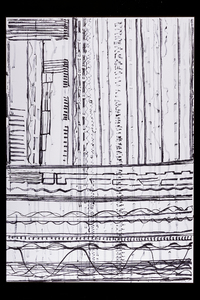 Picture: Rainer Trösch, ohne Titel, 2018, Zeichnung, Vorderseite und Rückseite bemalt, schwarzer Filzstift auf Papier, 89.5 x 128 cm