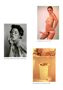 Bild:  Auszug Masterthesis, Nora Némethy, 2020/21, Fotos: Lynda Benglis, Art Forum Ad (1974), Hannah Wilke, SOS Starification Object Series (1974–1982), Judy Chicago, Menstruation Bathroom (1972)