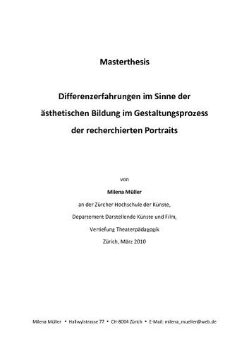 Picture: Differenzerfahrungen im Sinne der ästhetischen Bildung im Gestaltungsprozess der recherchierten Portraits