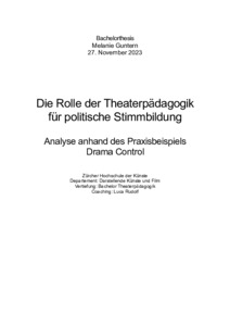 Picture: Die Rolle der Theaterpädagogik für politische Stimmbildung