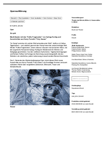 Bild:  2014.11.07.-08.|Oper|György Kurtág: Kafka-Fragmente|Henri Purcell: Fairy Queen