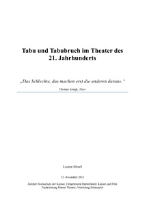Bild:  Tabu und Tabubruch im Theater des 21. Jahrhunderts