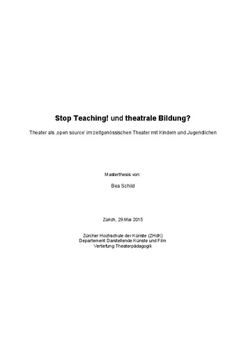 Bild:  Stop Teaching! und theatrale Bildung?