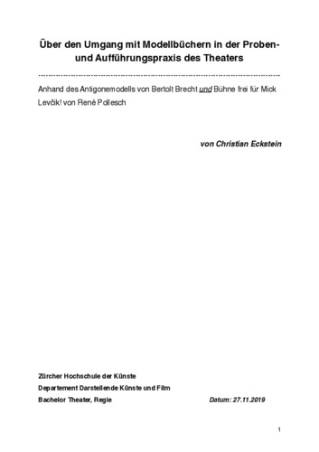 Picture: Über den Umgang mit Modellbüchern in der Proben- und Aufführungspraxis des Theaters