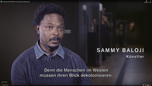 Bild:  Screenshot aus einem Interview mit dem Foto- und Videokünstler Sammy Baloji für «Fiktion Kongo» am Museum Rietberg Zürich (2019)
