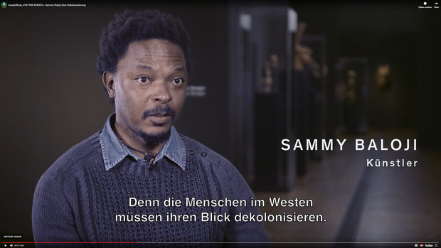 Picture: Screenshot aus einem Interview mit dem Foto- und Videokünstler Sammy Baloji für «Fiktion Kongo» am Museum Rietberg Zürich (2019)