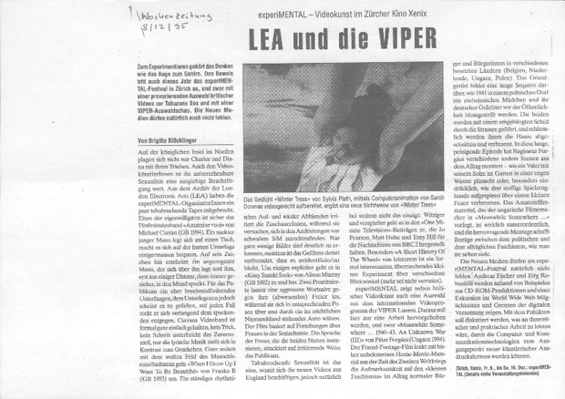 Bild:  LEA und die VIPER, Presseartikel zu experiMENTAL 1995