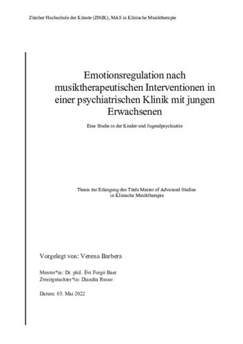 Bild:  Emotionsregulation nach musiktherapeutischen Interventionen in einer psychiatrischen Klinik mit jungen Erwachsenen