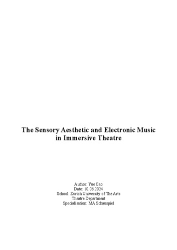 Bild:  The Sensory Aesthetic and Electronic Music in Immersive Theatre