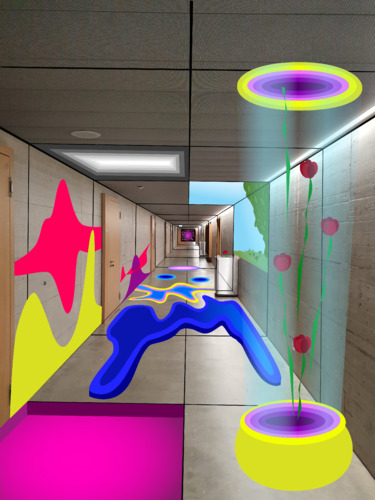 Bild:  Gestaltung des Schulkorridors, AR-Intervention des Schülers J., Nurja Bischoff, 2020