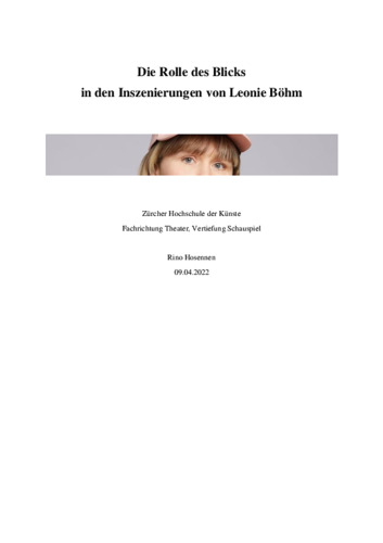 Picture: Die Rolle des Blicks in den Inszenierungen von Leonie Böhm