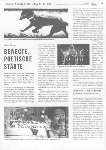 Picture: Bewegte poetische Städte, Presseartikel zu experiMENTAL 1994