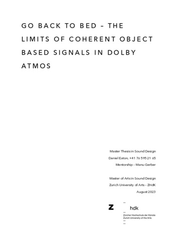 Picture: Go Back to Bed – The Limits of Coherent Object Based Signals in Dolby Atmos - Masterarbeit Daniel Eaton