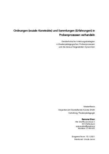 Picture: Ordnungen (soziale Konstrukte) und Sammlungen (Erfahrungen) in Probenprozessen verhandeln