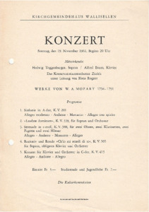 Bild:  1961.11.19. | Konzert | Orchester Konservatorium Zürich