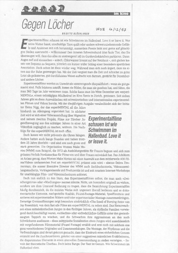 Bild:  "Gegen Löcher", Presseartikel zu experiMENTAL 1997