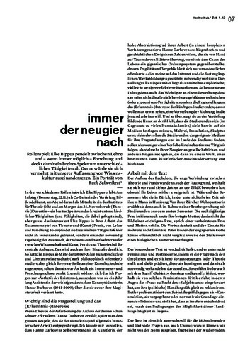 Picture: Artikel im Magazin Zett von Ruth Schweikert: «Immer der Neugier nach» (Porträt Elke Bippus) 