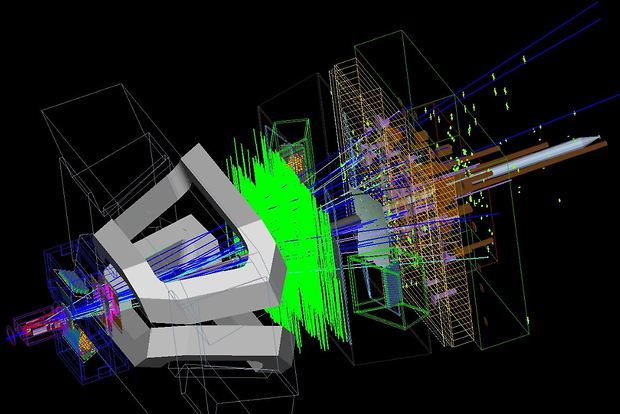 Picture: LHCb Monte Carlo event simulation of Bs to J/psi Phi particles