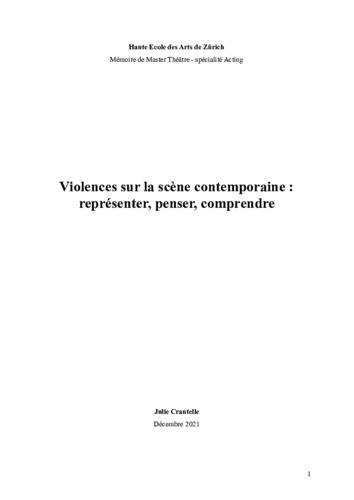 Picture: Violences sur la scène contemporaine : représenter, penser, comprendre