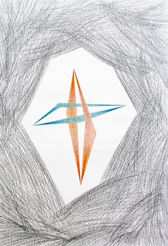 Bild:  «Liking diamonds in a spaceship» (2021), Buntstift und Neocolor auf Papier, 70 x 100 cm