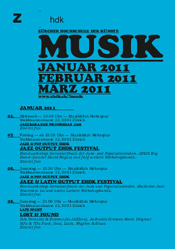Bild:  Printagenda ZHdK Musik - 2011 Jan-Mär