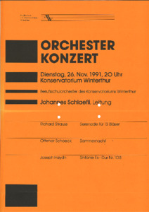 Bild:  1991.11.26.|Konzert Orchester Konservatorium Winterthur
