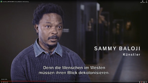 Picture: Screenshot aus einem Interview mit dem Foto- und Videokünstler Sammy Baloji für «Fiktion Kongo» am Museum Rietberg Zürich (2019)