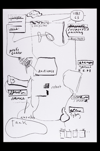 Bild:  Peter Radelfinger, Hommage an John Cage, 2018, Zeichnung, schwarzer Filzstift auf Papier, 89.5 x 128 cm
