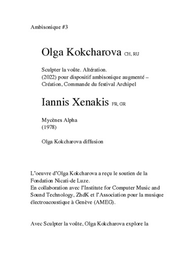 Picture: Programmtext Uraufführung »Sculpter la voûte. Altération.«, Olga Koksharova (updated) (updated)