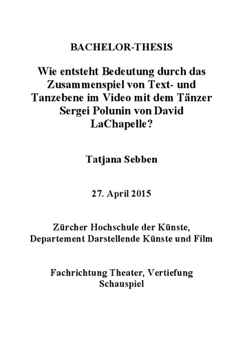 Bild:  Wie entsteht Bedeutung durch das Zusammenspiel von Text- und Tanzebene im Video mit dem Tänzer Sergei Polunin von David LaChapelle?