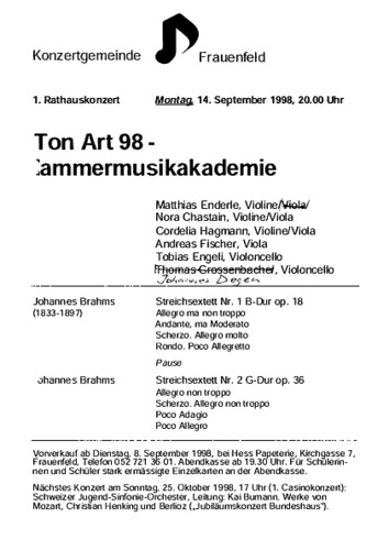 Bild:  1998 Kammermusikakademie