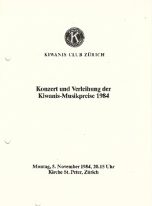Bild:  1984 Kiwanis Musikpreis