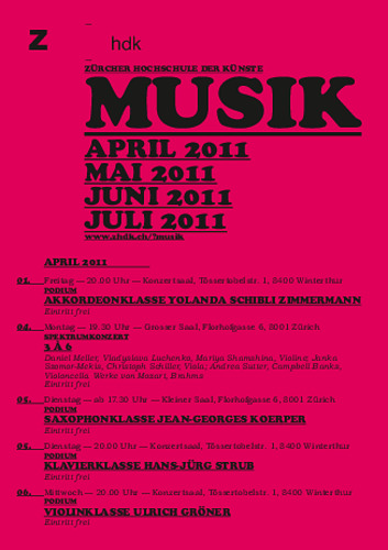 Bild:  Printagenda ZHdK Musik - 2011 Apr- Jul
